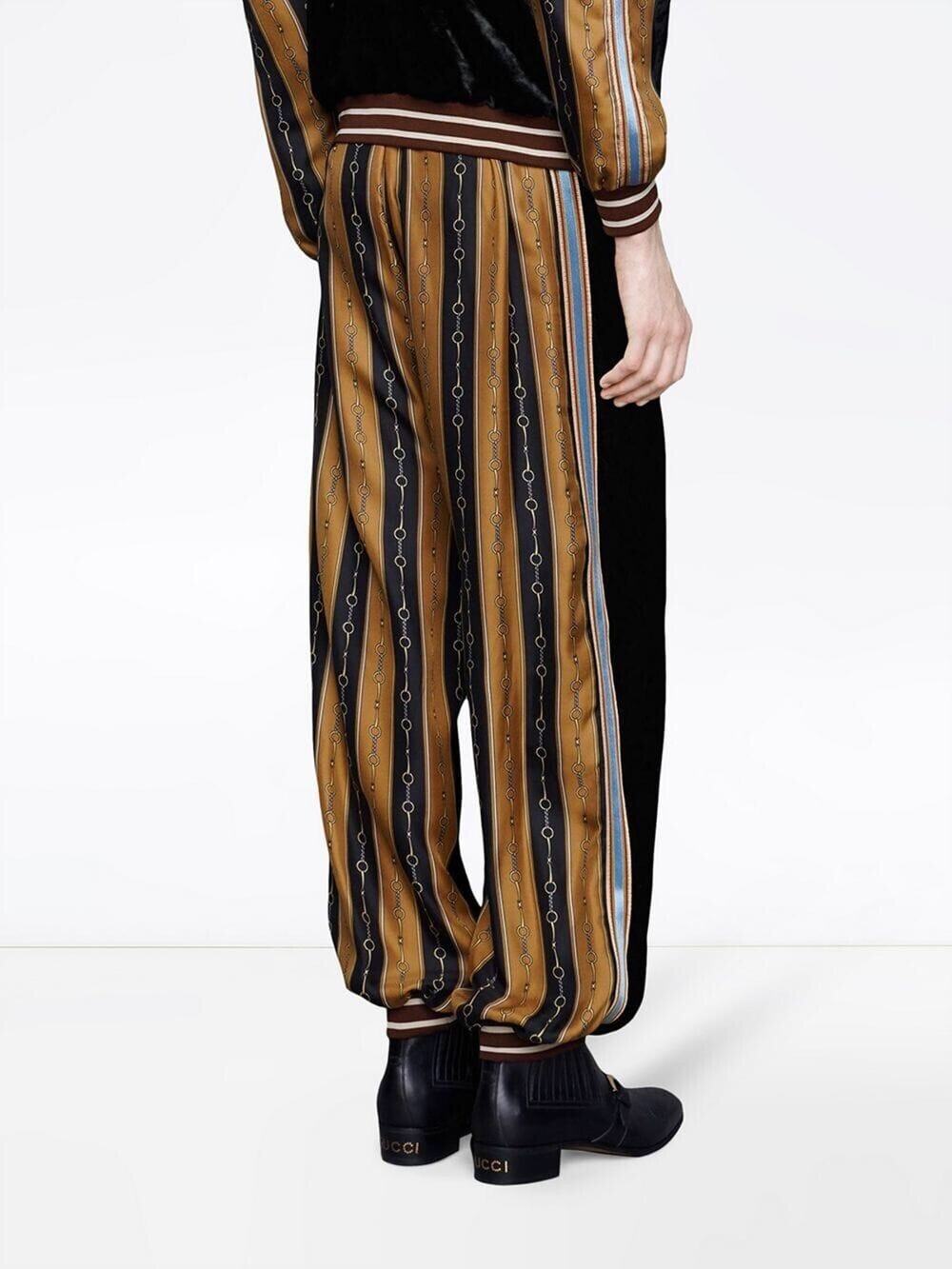 NWT Gucci Bi-Material Velvet/Silk Horsebit Logo Striped Joggers Size 32 $2800.00